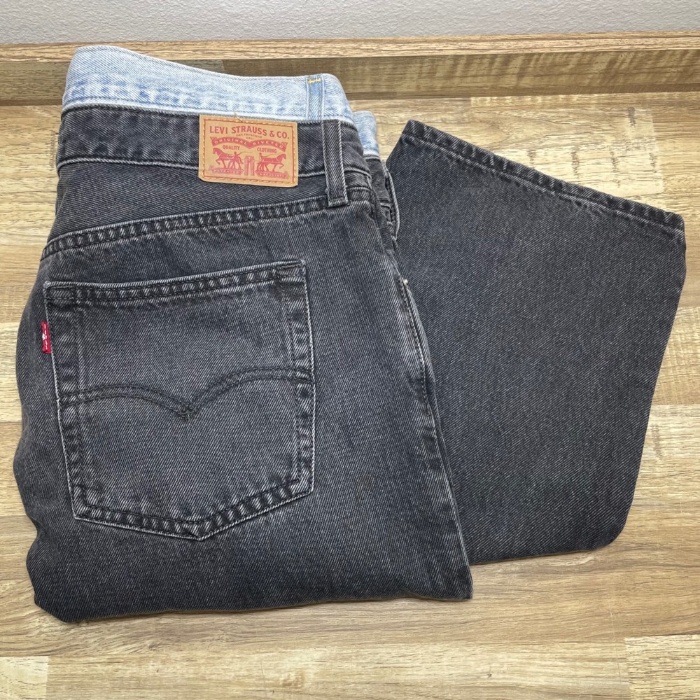 Levis '94 Baggy Jeans Womens 32 Faded Black Double Waistband Straight Leg Denim